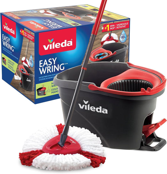 Vileda EasyWring Spin Mop & Bucket Floor Cleaning System with Power Mop Head | Hands-Free Wringing Mop Bucket | Extendable Handle | Safe on All Floor Types| Mop Refill Removes Tough Dirt and Grime 🍁 All In One Marketplace Canada