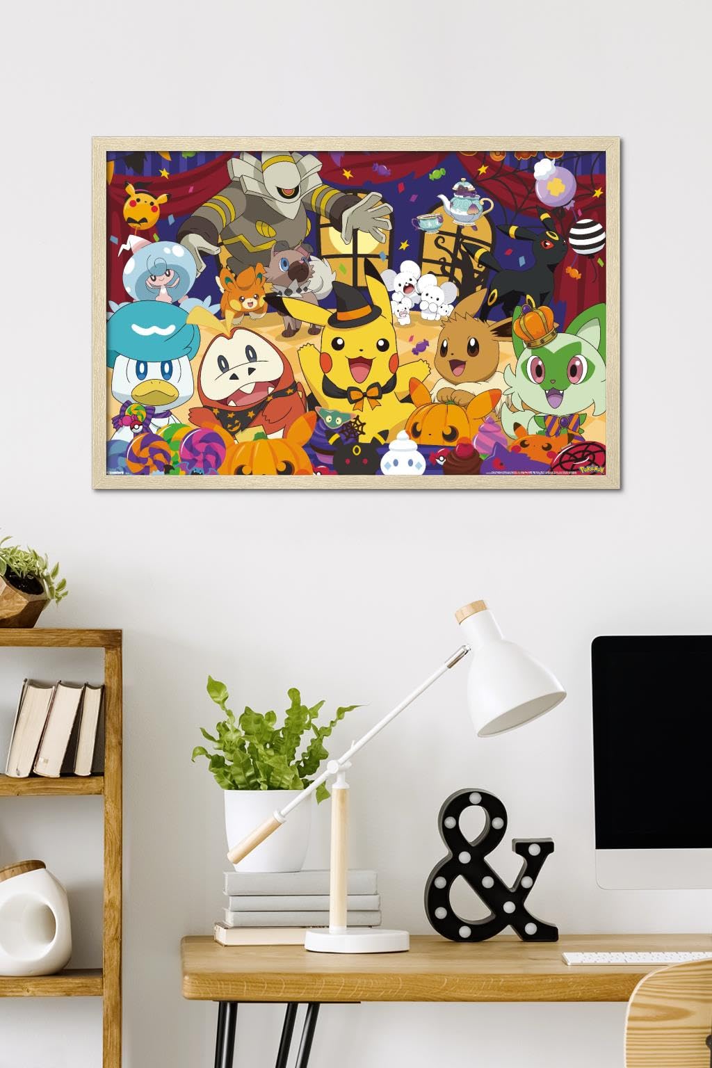 Pokémon: Halloween Party- Group Wall Poster, 34L" x 22.4W", Blonde Framed Version