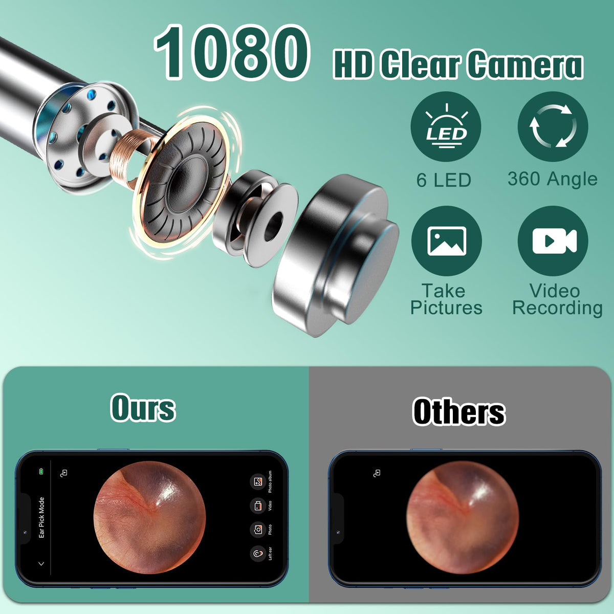 LMECHN Ear Wax Removal, Ear Cleaner with 7 Pcs Ear Set, Ear Wax Removal Tool Camera with 1080P Ear Otoscope & 6 LED Lights, Wireless Ear Pick for Ear Cleaning with 6 Ear Spoons Black 🍁 All In One Marketplace Canada