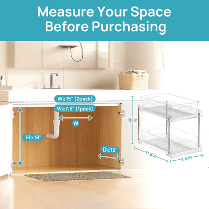 2 Tier Bathroom Storage Organizer, Vtopmart 4 Pack Clear Under Sink Organizers Vanity Counter Storage Container, Medicine Cabinet Drawers Bins, Pull-Out Organization with Track for Pantry, Kitchen 🍁 All In One Marketplace Canada