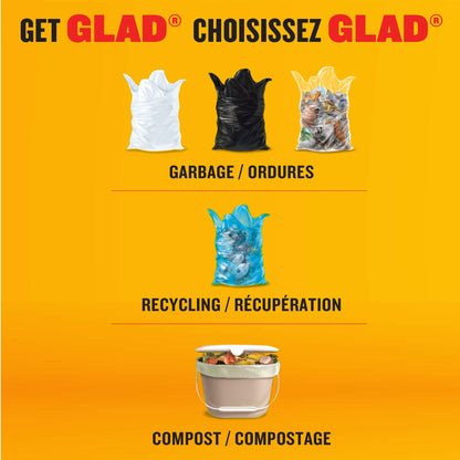 Glad Black Garbage Bags - Large 90 Litres - ForceFlex Drawstring, 60 Trash Bags, Made in Canada of Global Components 🍁 All In One Marketplace Canada