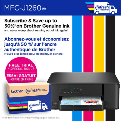 Brother MFC-J1260W Work Smart Wireless Colour Inkjet All-in-One Printer Scanner Copier for Home Office 150-Sheet Tray 16ppm Black 9ppm Colour with LC501 Starter Ink (MFCJ1260W) 🍁 All In One Marketplace Canada