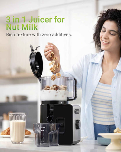 Juicer Machine, 6.5" Large Feed Chute Cold Press Juicer with 350W, Slow Masticating Juicer for Whole Vegetables & Fruits, High Juice Yield, Easy to Clean, Black 🍁 All In One Marketplace Canada