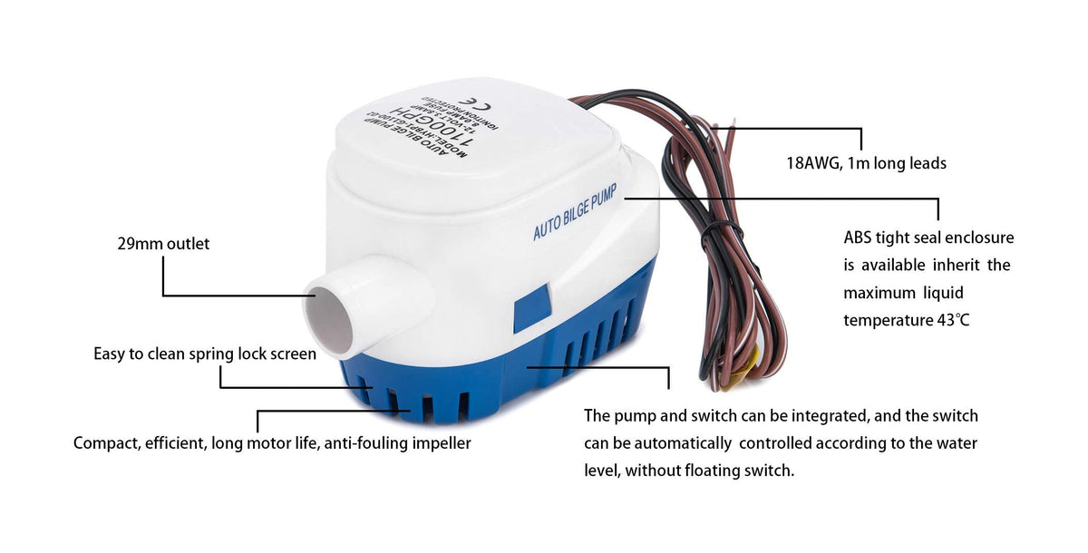 Dontmiss 1100GPH Automatic Submersible Bilge Pump,12V Boat Bilge Pump with Float Switch, High-Flow 3-Blade Impeller, Snap-Off Strainer, 1 1/8'' Outlet - Compact All-in-One for Boats, RV, Ponds & Pools 🍁 All In One Marketplace Canada