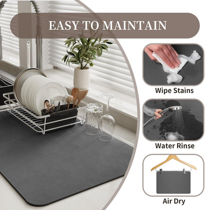 MontVoo-Absorbent Dish Drying Mat-Kitchen Counter Rubber Backed Water Absorbing Drying Mat-Hide Stain Under Dish Mat Quick Dry Coffee Mat-Dark Grey 12''x19'' 🍁 All In One Marketplace Canada