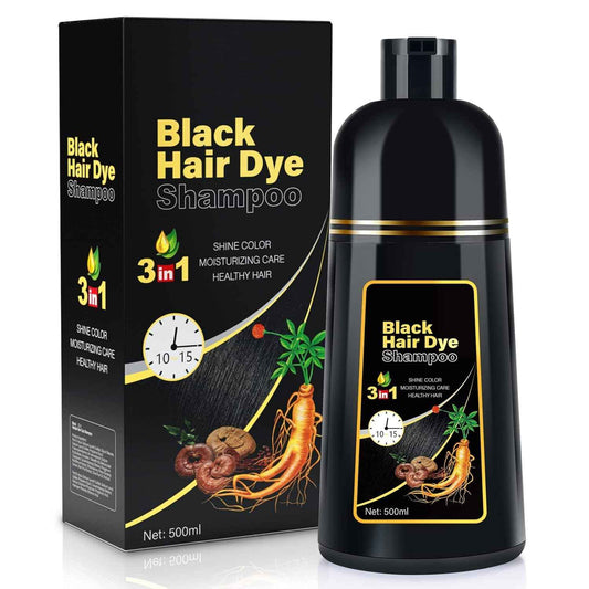 Black Hair Dye Shampoo 3 in 1, Natural Hair Dye Semi Permanent Hair Color shampoo, 100% Gray Hair Cover Up for Treated Hair Color for Women Men, 500ML 🍁 All In One Marketplace Canada
