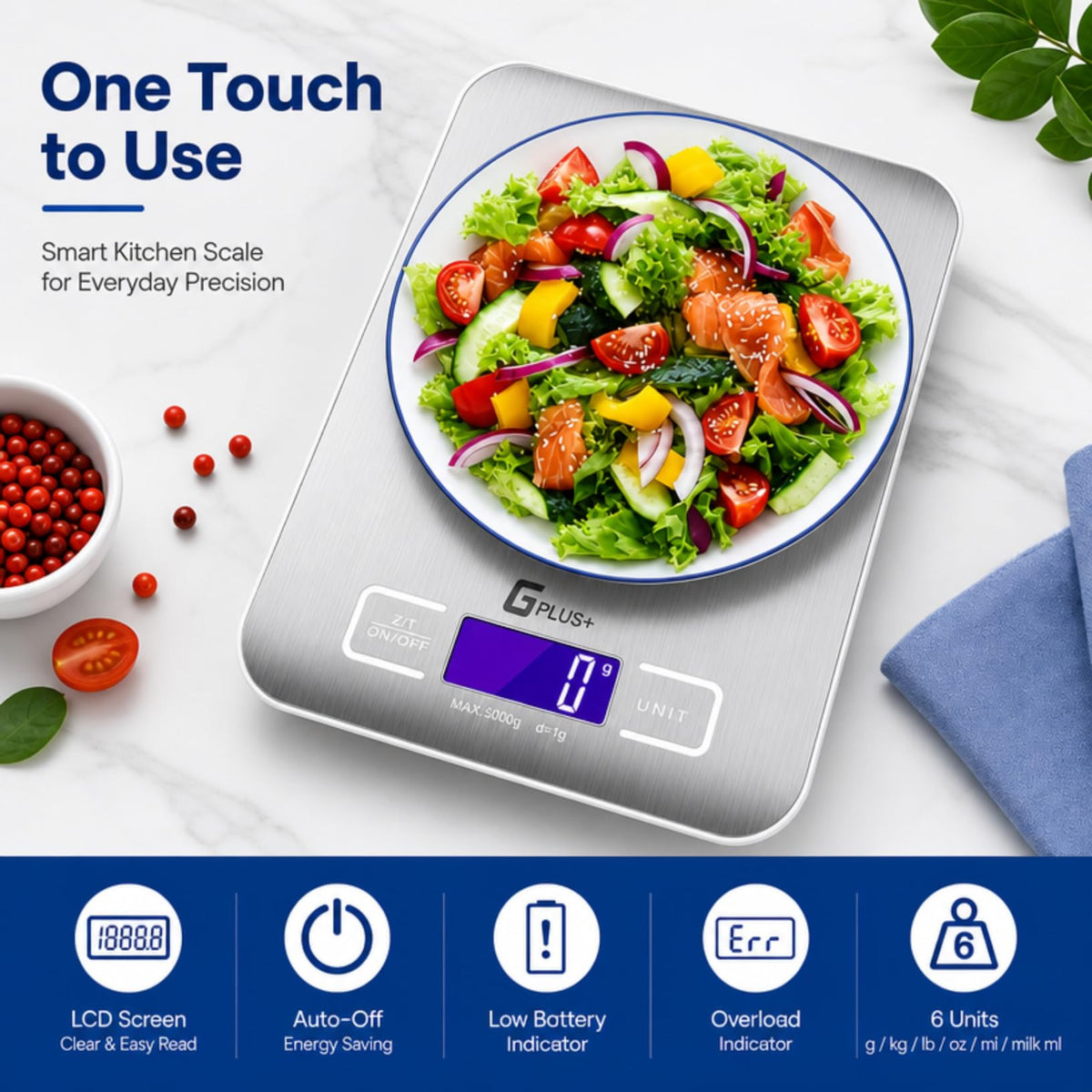 Food Scale, GPlus+ Digital Kitchen Scale, Highly Accurate 5000g/11lb x 0.1oz, Food Scale for Cooking, Baking and Weight Loss, Kitchen Scale with Backlit - Batteries Included 🍁 All In One Marketplace Canada