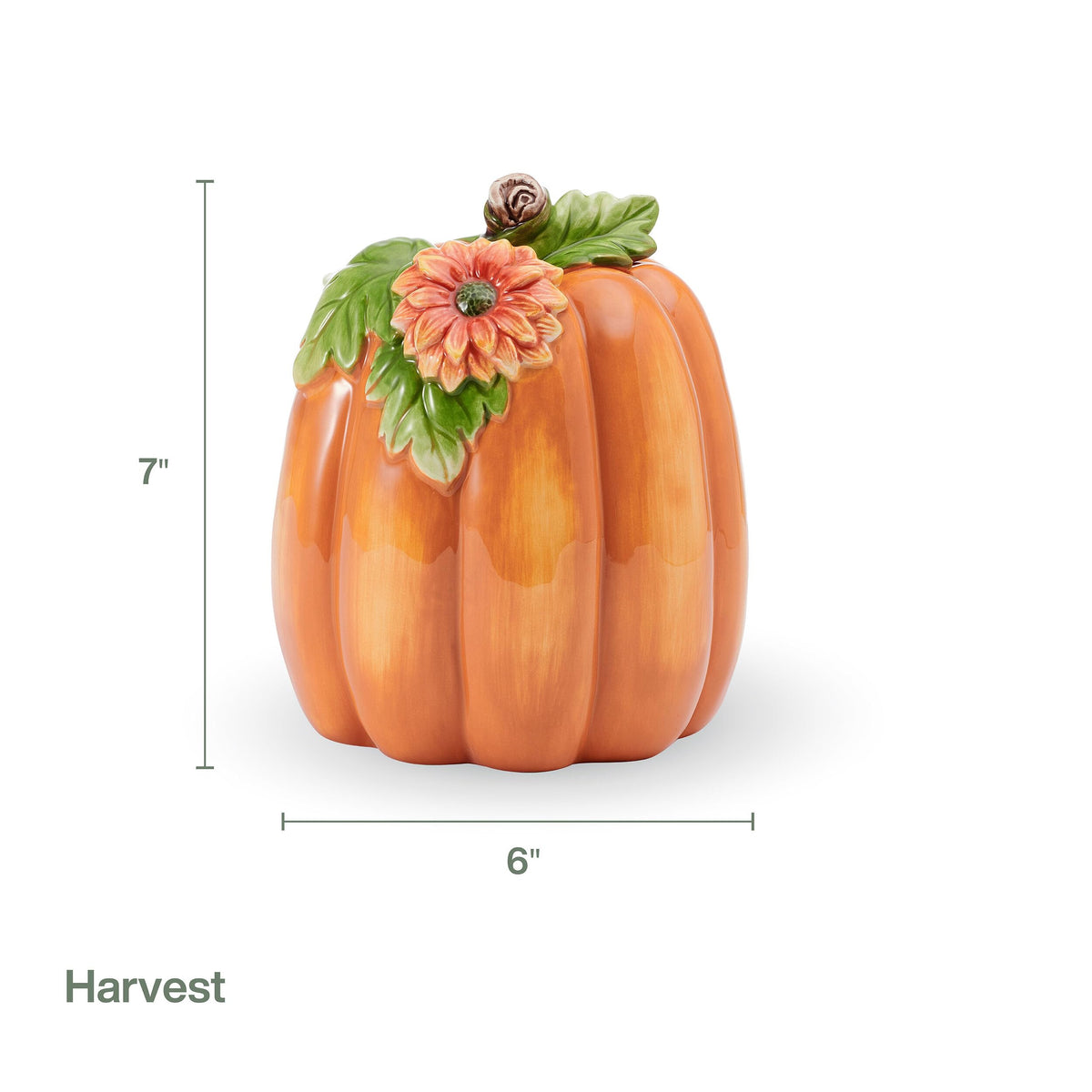 Fitz and Floyd Harvest Halloween Tall Flower Pumpkin Ceramic Figurine, 7 inch