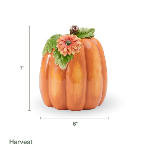 Fitz and Floyd Harvest Halloween Tall Flower Pumpkin Ceramic Figurine, 7 inch