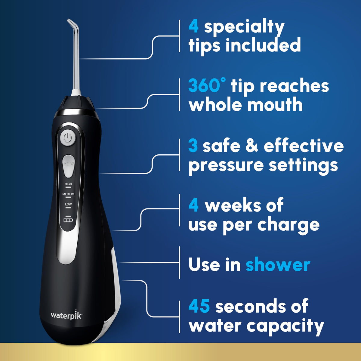 Waterpik Cordless Advanced 2.0 Water Flosser for Teeth, Gums, Braces, Dental Care with Travel Bag & 4 Tips, CDA Validated, Waterproof Rechargeable Handheld, Black (1 Count) Packaging May Vary 🍁 All In One Marketplace Canada
