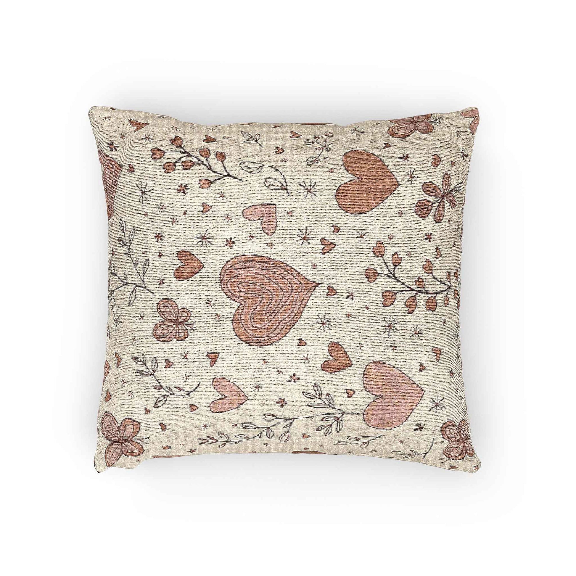 Scattered Hearts Woven Pillow | Boho Vintage Heart Pattern Cushion