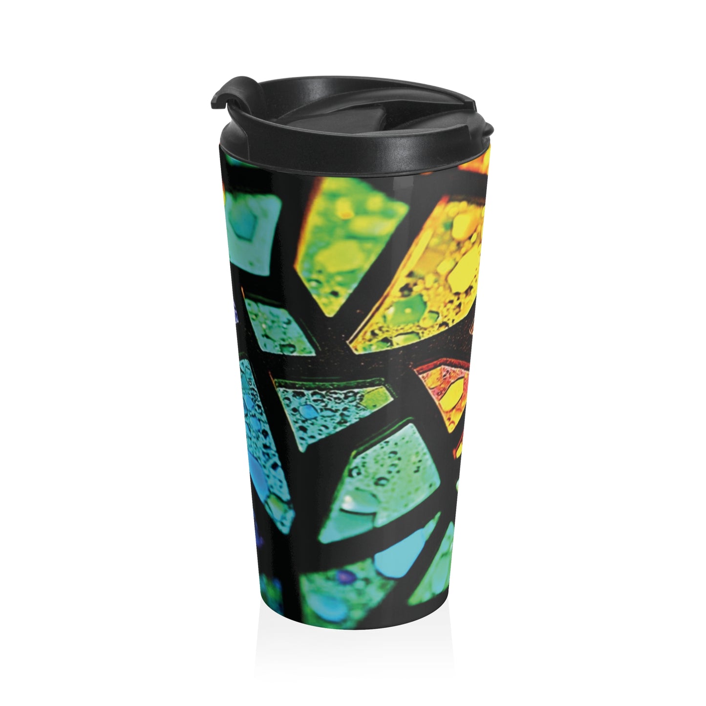 Stainless Steel Travel Mug — Rainbow Stained Glass Mosaic Insulated Tumbler