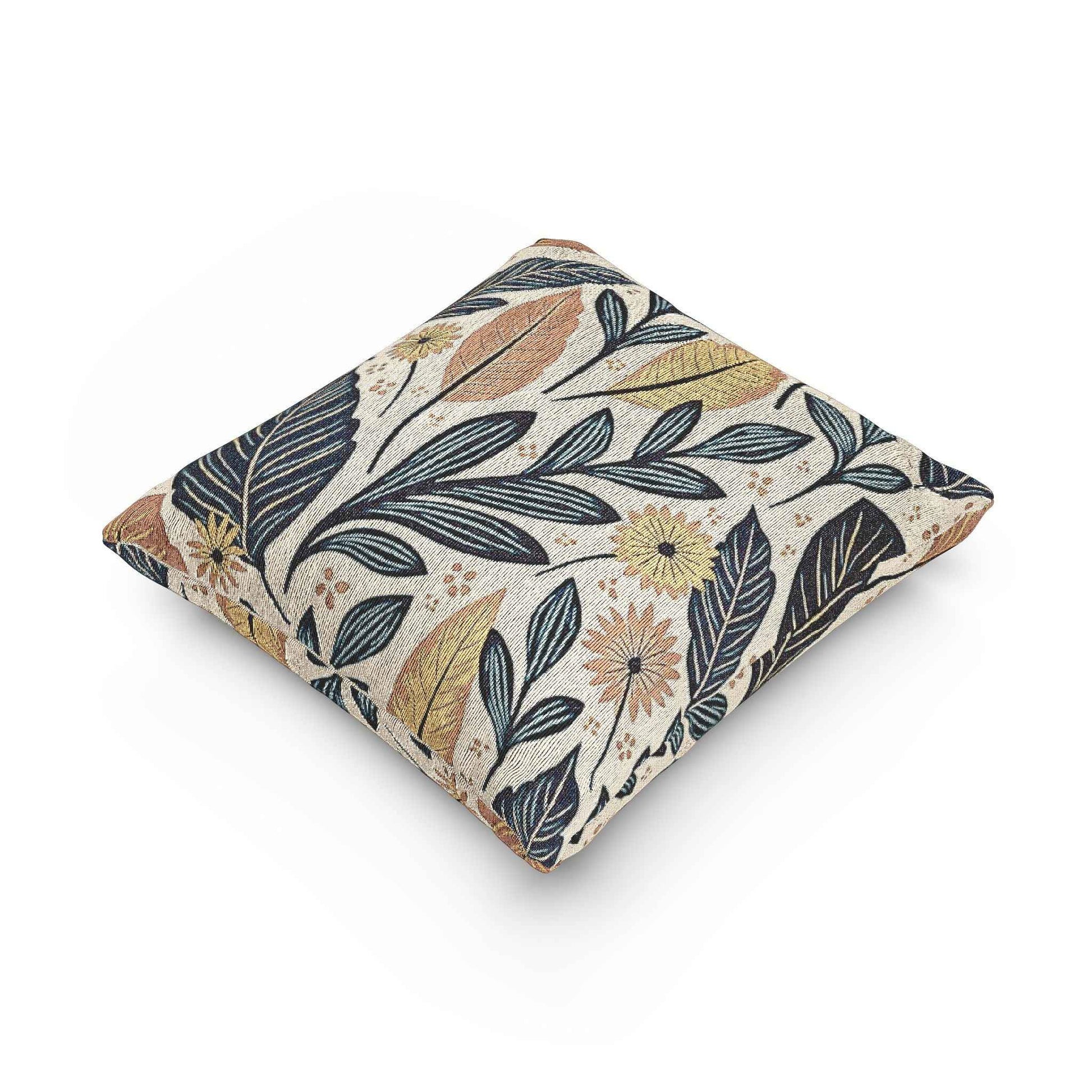 Botanical Leaf Pattern Pillow | Woven Floral Foliage Throw Cushion