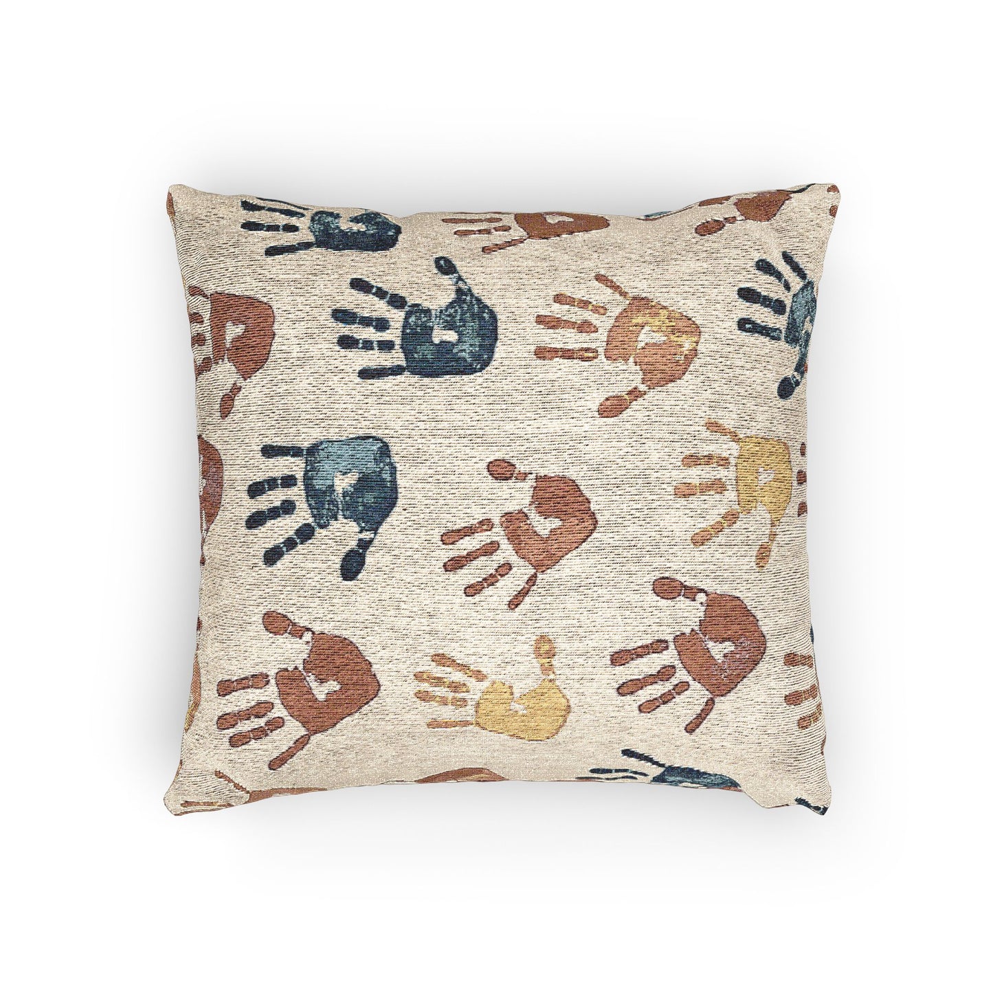 Handprint Pattern Woven Pillow | Boho Kids Nursery Throw Pillow