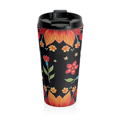 Folk Floral Illustration Travel Mug | Colorful Flower Stainless Steel - AURABAGS SHOP
