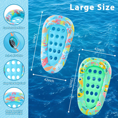 LUSARRYWILL 2 Pack Pool Floaties for Adults, 72"X42" Ultra Size with Headrest, Cooling Holes, Giant Pool Mats, Multi-Purpose Pool Float Lounger for Pool Party, Beach, Lake, River, Sea, Outdoor 🍁 All In One Marketplace Canada
