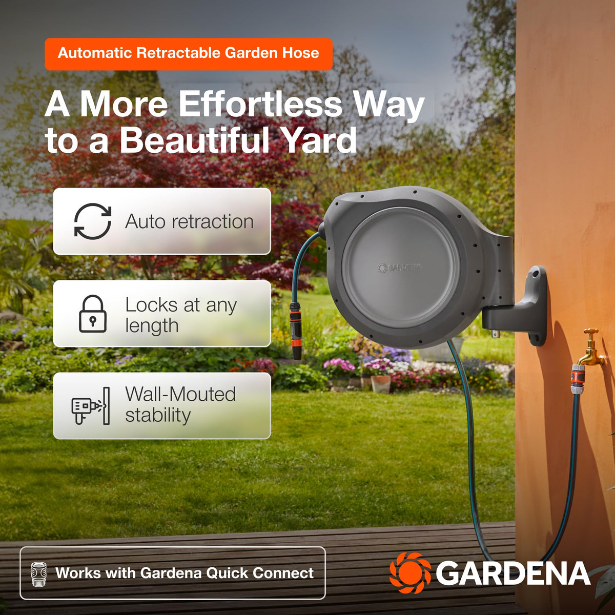 GARDENA 20505-80, 100 Foot Wall Mounted Retractable Reel with Hose Guide, Automatic retraction for Easy Watering,1/2" Hose. 🍁 All In One Marketplace Canada