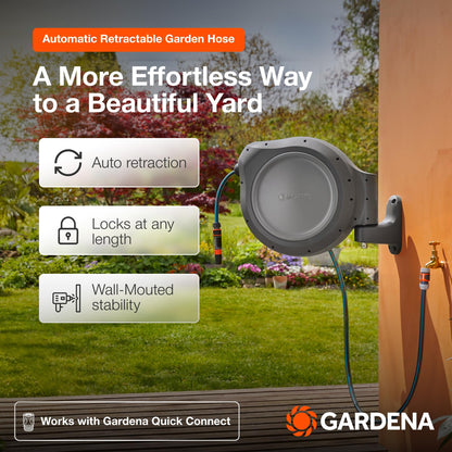 GARDENA 20505-80, 100 Foot Wall Mounted Retractable Reel with Hose Guide, Automatic retraction for Easy Watering,1/2" Hose. 🍁 All In One Marketplace Canada