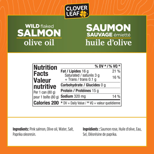 Clover Leaf Wild Flaked Pink Salmon Olive Oil 80g, 24 Easy-Peel Cans 🍁 All In One Marketplace Canada