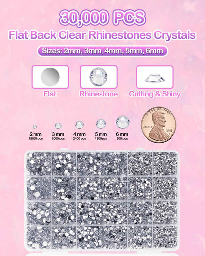 62,000pcs/64-Cells Bedazzling Kit, with 32,000pcs 3mm Nail Rhinestones in 40Colors for Bedazzling & 30,000pcs Clear Flatback Nail gems,6 Bottles B7000 Jewelry Glue, 2 Tweezers & 2 Dotting Pens 🍁 All In One Marketplace Canada