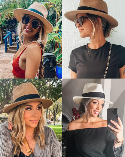 FURTALK Womens Mens Wide Brim Straw Panama Hat Fedora Summer Beach Sun Hat UPF Straw Hat for Women Khaki-Black 🍁 All In One Marketplace Canada