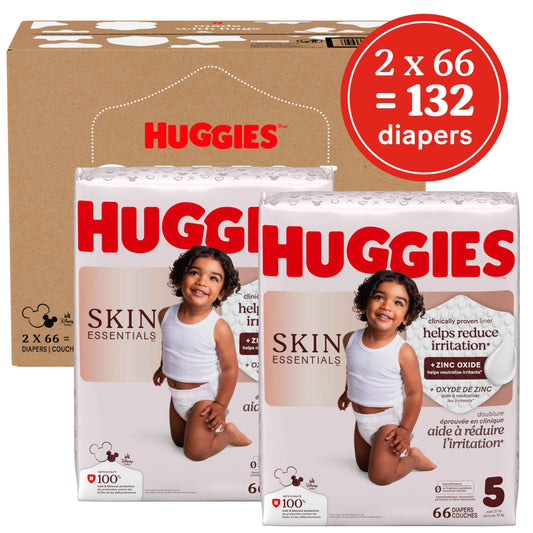Huggies Size 5 Diapers, Skin Essentials Baby Diapers, Size 5 (27+ lbs), 132 Count (2 Packs of 66), Packaging May Vary 🍁 All In One Marketplace Canada