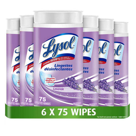 Lysol Disinfecting Wipes, Thick Cleaning Wipes with Micro Pocket Pattern for Home & Electronics, Eliminates Germs on 100+ Surfaces, Removes Allergens, Lavender Scent, 6 x 75 Count (450 Total Wipes) 🍁 All In One Marketplace Canada