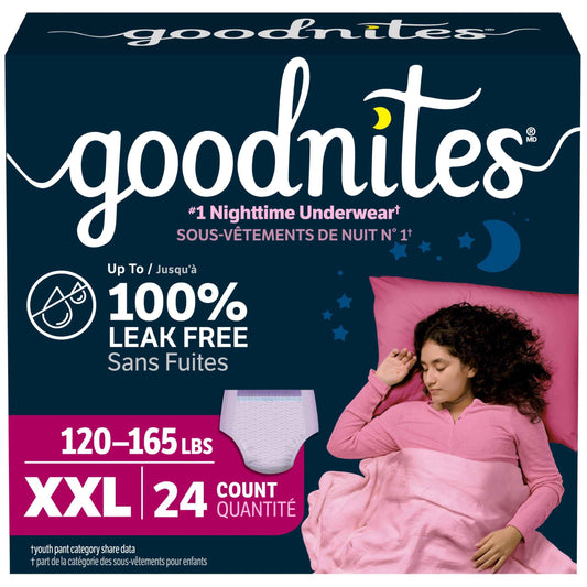 GoodNites Girls' Nighttime Bedwetting Underwear, XXL (120-165 lbs), 24 Ct 🍁 All In One Marketplace Canada