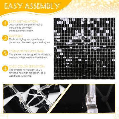 Black Shimmer Wall Backdrop 6FTx4FT Party Photo Backdrop Sequin Wall Backdrop for Anniversary Halloween Engagement Birthday Decorations