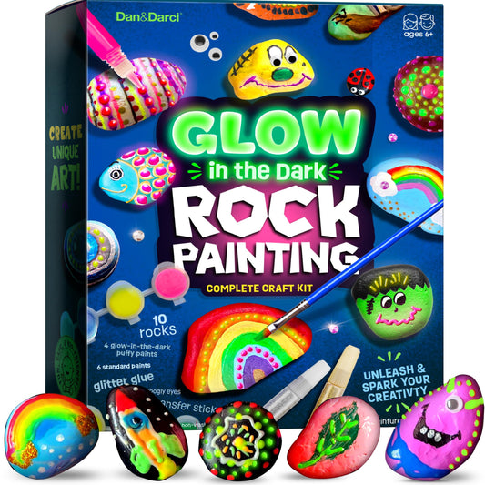 Kids Rock Painting Kit - Glow in The Dark - Arts & Crafts Christmas Gifts for Boys and Girls Ages 4-12 - Craft Activities Kits - Creative Art Toys for 4, 5, 6, 7, 8, 9, 10, 11 & 12 Year Old Kids (Glow In The Dark) 🍁 All In One Marketplace Canada