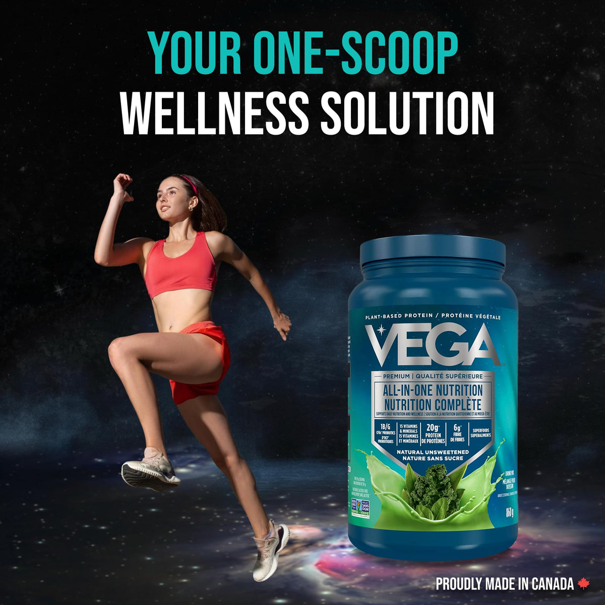 Vega Premium All-in-One Nutrition Protein Powder – 20g Plant-Based Vegan Protein, Vitamins & Probiotics, Natural Unsweetened, 860g (22 Servings) 🍁 All In One Marketplace Canada