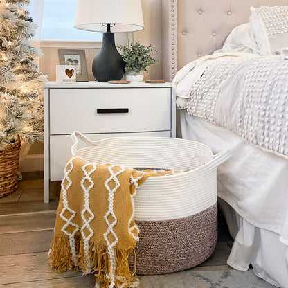 INDRESSME XXXLarge Cotton Rope Basket 21.7" x 21.7" x 13.8" Woven Laundry Basket for Blankets, Storage Basket with Handle Comforter Cushions Storage Bins Thread Laundry Hamper 🍁 All In One Marketplace Canada