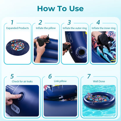 2-Person Pool Floaties for Adults Heavy Duty, Giant 75"X75" Inflatable Pool Matswith Canopy, Cup Holders, Detachable Headrest, Multi-Purpose Water Lounger for Pool Party, Lake, Beach, River, Outdoor 🍁 All In One Marketplace Canada