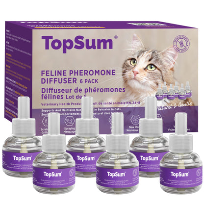 TopSum Cat Pheromone Diffuser: Cat Calming Diffuser for Spraying, Scratching, Excessive Meowing & Multi-Cat Homes, Ideal for Cats Alone at Home - VHP Registered NN.Z4H1 (6 Refills) 🍁 All In One Marketplace Canada