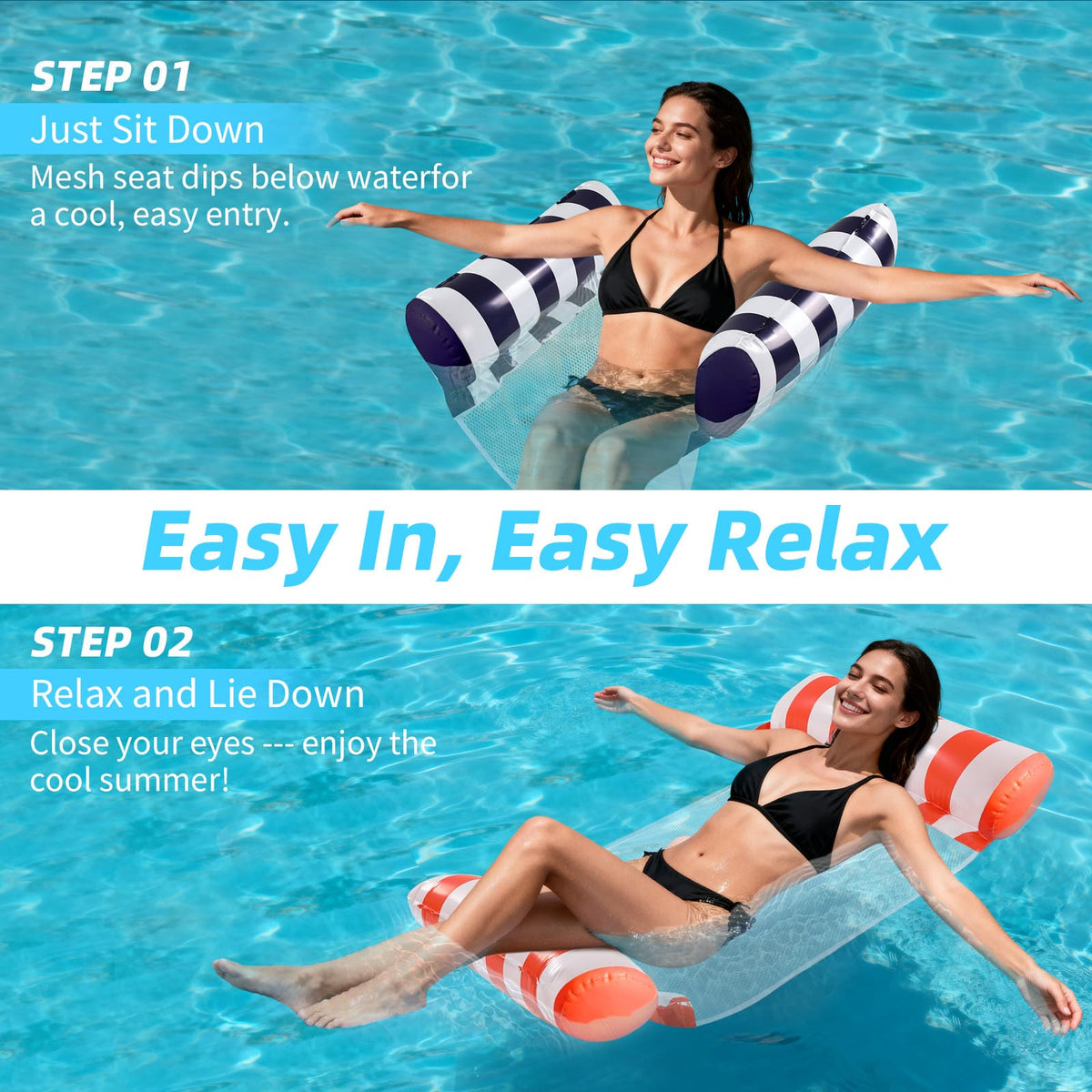 4 Pack 4-in-1 Pool Floaties for Adults (Hammock, Saddle, Chair, Drifter) – Non-Stick Mesh Inflatable Water Lounger, Portable Pool Hammock for Water Party, Pool, Lake, Beach, Outdoor, XL 🍁 All In One Marketplace Canada