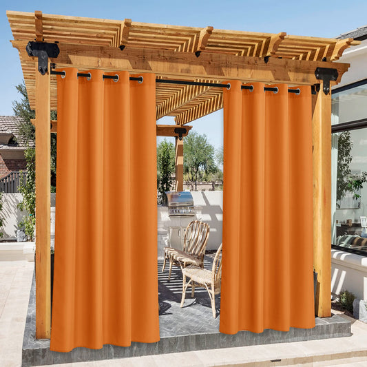 NICETOWN Canvas Outdoor Curtains Halloween Decor 95" Long for Patio Waterproof, Rustproof Grommet Outside/Indoor Window Drapes for Porch/Cabana, Orange, W55 x L95, Set of 2