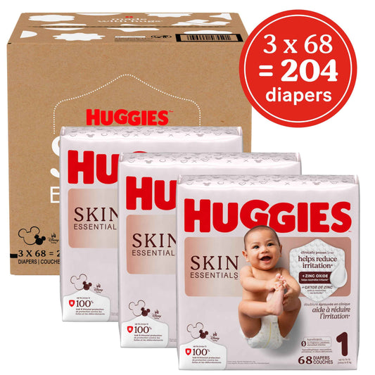 Huggies Size 1 Diapers, Skin Essentials Baby Diapers, Size 1 (8-14 lbs), 204 Count (3 Packs of 68), Packaging May Vary 🍁 All In One Marketplace Canada