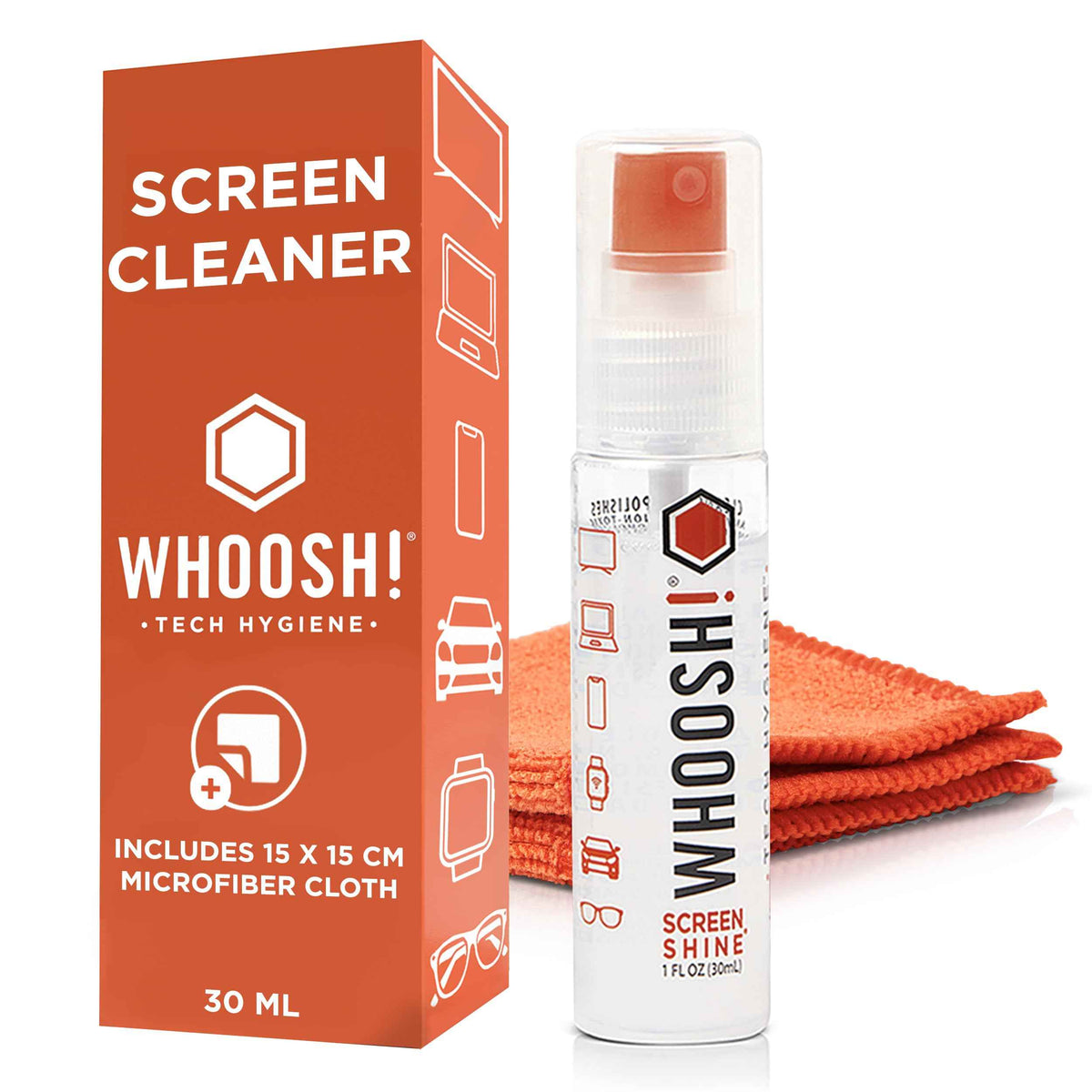 WHOOSH! Screen Shine Go 30 ml – Refillable Laptop Cleaner, Safe Streak-Free Glasses Cleaning Spray for TV, OLED, MacBook, Monitor or Car, Includes 15x15 cm PROTX2 Microfiber Cloth 🍁 All In One Marketplace Canada