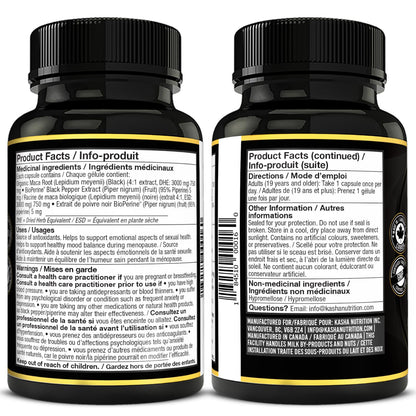 Organic Black Maca for Men & Women DHE 3000mg (Industry Strongest) with 5mg Bioperine per Capsule - Organic Gelatinized Maca for all Genders | 750 mg 4:1 Extract Maca Root / Maca Powder | Proudly Canadian | 4 Month Supply, Non-GMO, Vegan, Gluten Free, Soy