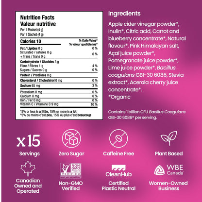 Blume SuperBelly Gut Health + Hydration, Daily Sugar Free Probiotics, Inulin Fiber, and Hydrating Minerals Powder Packets for Digestion Support - Açai Pomegranate, 15 Sticks 🍁 All In One Marketplace Canada