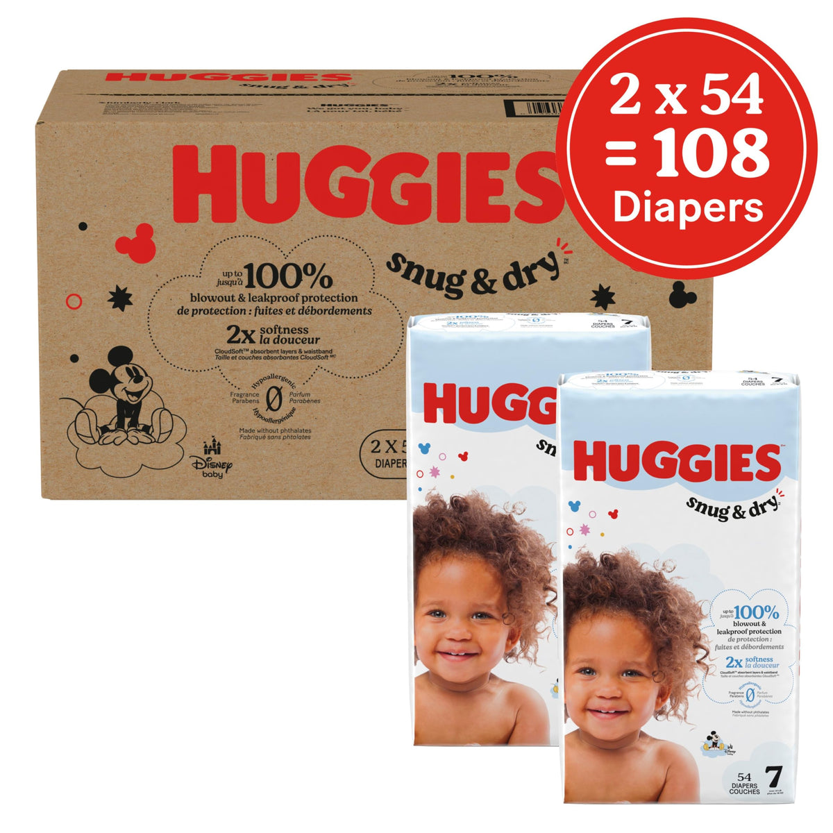 Huggies Size 7 Diapers, Snug & Dry Baby Diapers, Size 7 (31-48 lbs), 108 Count (2 Packs of 54), Packaging May Vary 🍁 All In One Marketplace Canada