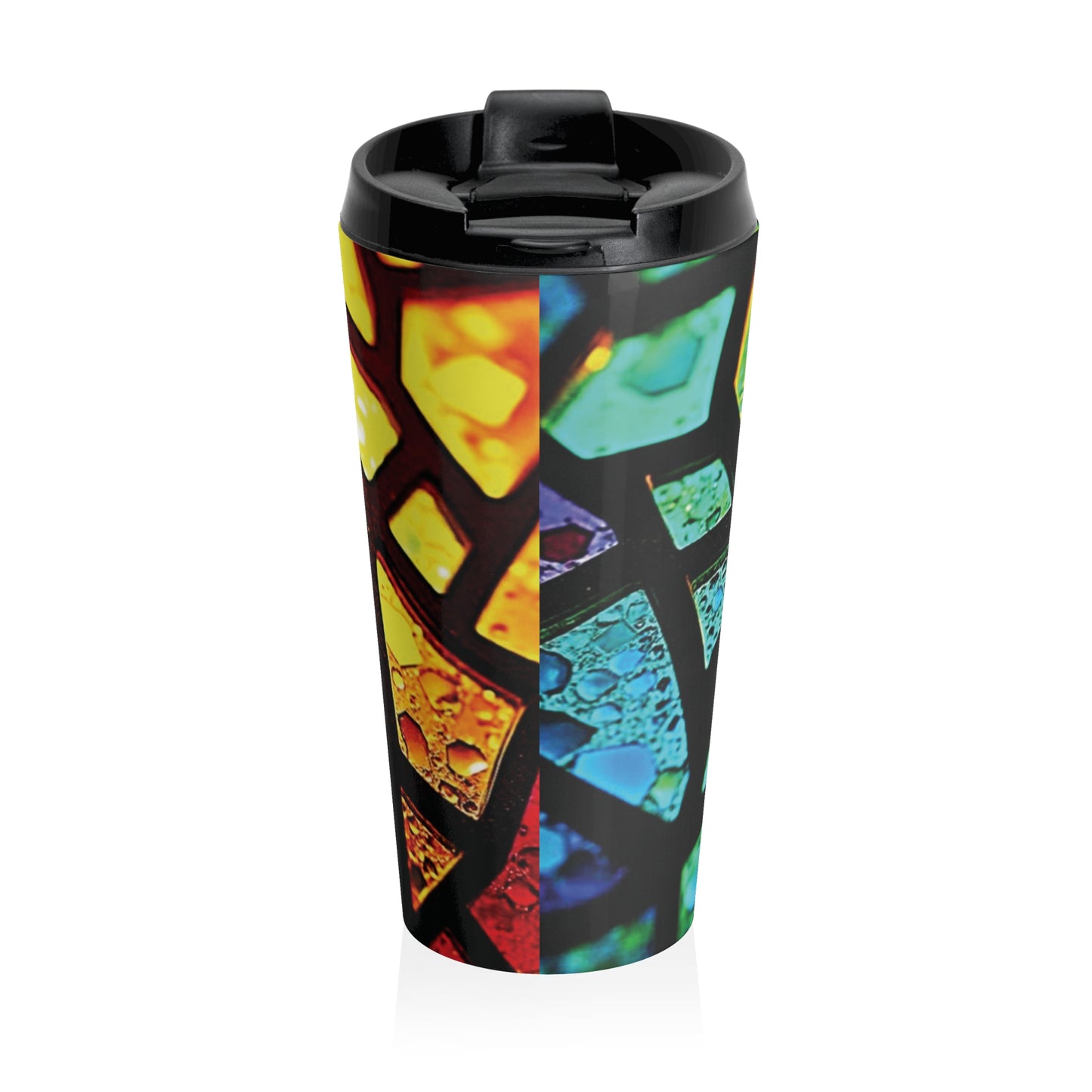 Stainless Steel Travel Mug — Rainbow Stained Glass Mosaic Insulated Tumbler