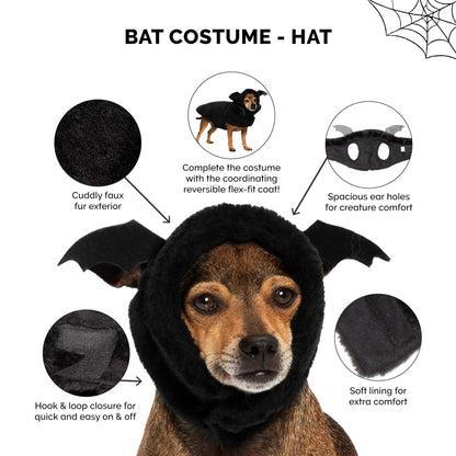 Furhaven Flex-Fit Black Bat Plush Faux Fur Dog Hat, Halloween Costume - Black, Medium