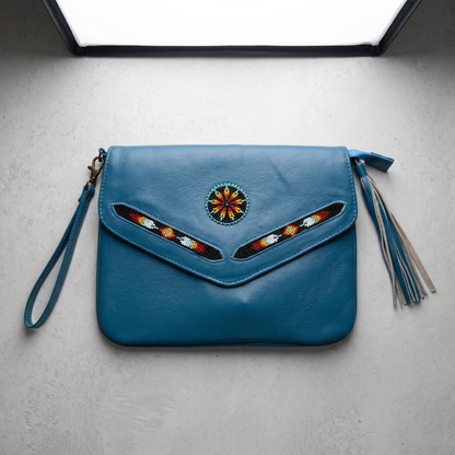 Leather beaded Crossbody bag(Turquoise )