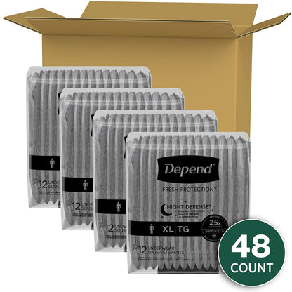 Depend Night Defense Adult Incontinence Underwear for Men, Disposable, Overnight, Extra-Large, Grey, 48 Count 🍁 All In One Marketplace Canada