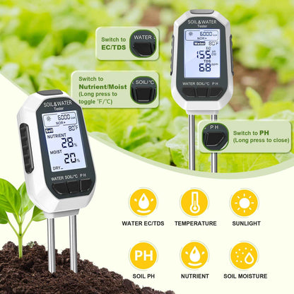 7-in-1 Soil＆Water Meter Digital Plant Temperature/Soil Moisture/PH Meter/Sunlight Intensity/Fertility/EC/TDS Backlight LCD Display Soil Test Meter TDS EC Meter for Garden Indoor Outdoor 🍁 All In One Marketplace Canada