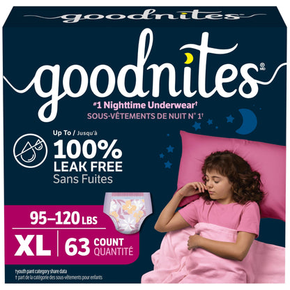 GoodNites Girls' Nighttime Underwear, Extra Large (95-120 lbs), 63 Ct 🍁 All In One Marketplace Canada