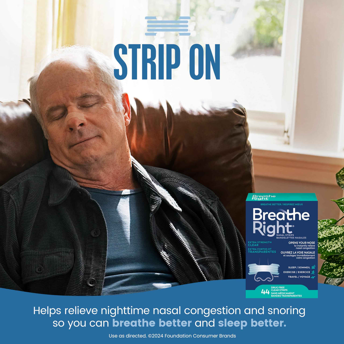 Breathe Right Nasal Strips, Extra Strength, Clear, Sensitive Skin, Drug-Free Snoring Solution & Nasal Congestion Relief Caused by Colds & Allergies, Nightly Sleep, 44 Count 🍁 All In One Marketplace Canada