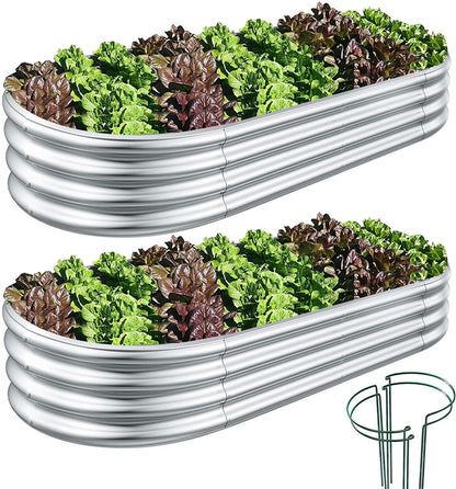 COATTOA Galvanized Raised Garden Bed, Raised Garden Boxes, 2 Pcs 6×3×1ft Outdoor Galvanized Planter Box, Garden Stock Tank Outdoor with Metal Plant Stakes, Garden Beds for Vegetables Planting 🍁 All In One Marketplace Canada