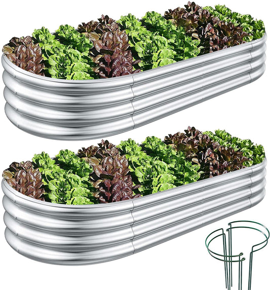 COATTOA Galvanized Raised Garden Bed, Raised Garden Boxes, 2 Pcs 6×3×1ft Outdoor Galvanized Planter Box, Garden Stock Tank Outdoor with Metal Plant Stakes, Garden Beds for Vegetables Planting 🍁 All In One Marketplace Canada